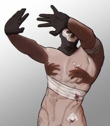 1boy activision alsphyxis bandage bandages bara big_muscles call_of_duty call_of_duty_modern_warfare_(2019) call_of_duty_modern_warfare_2_(2022) call_of_duty_modern_warfare_3_(2023) cod gay ghost_(modern_warfare_2) hands_casting_shadow hands_in_air hands_up implied_nudity infinity_ward male_only meme meme_reference muscular muscular_male naked naked_male nude nude_male nudity reference shadow shadows simon_riley skull skull_mask trend yaoi