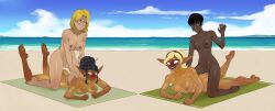 4girls ahe_gao anoneysnufftan applying_sunscreen asphyxiation ass beach beach_towel black_hair blonde_hair blue_eyes blush blushing_profusely breasts crossover dark-skinned_female dark_skin dc_comics earrings embarrassed embarrassed_nude_female eyes_rolling_back female female_only hair_bun heart-shaped_pupils humiliation imminent_death jak_and_daxter jewelry justice_league karen_starr killer_lotion lotion mascara_tears massage mind_break murder nipples nude nude_beach ocean oil oiled orgasm peril pointy_ears power_girl punishment pussy rayn rubbing sand seaside shiny_skin short_hair sky snuff suffocation summer sunbathing sunscreen tan tanned tanned_female tanned_skin tanning tess_(jak_and_daxter) tongue tongue_out towel vixen_(dc) water