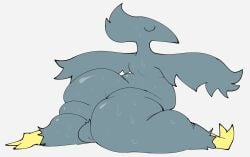 anthro anthro_male arms_spread backsack ballsack big_ass big_thighs bird bird_boy bird_legs bird_tail bubble_ass bubble_butt closed_eyes grey_body grey_wings kite_(neetbean) large_ass male naked naked_male neetbean split splits sweating sweaty_ass sweaty_body thick_legs thick_thighs white_background wide_hips wings yoga yoga_pose