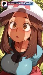 1girls 2026 ai_generated artist_name big_breasts big_chest blush breasts brown_eyes brown_hair bush bust busty chest collarbone electroworld female grass hat hi_res high_quality high_resolution highres large_breasts leaf_(pokemon) long_hair palm_tree patreon patreon_username plant pokemon potted_plant stable_diffusion sun_hat tree watermark