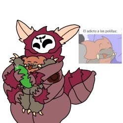 1boy 1girls antennae_(anatomy) arthropod_abdomen balls breasts brown_body christle_(rand0m_293) chubby chubby_female cock dark-skinned_female digital_media_(artwork) fur handjob hollow_knight huge_boobs huge_breasts insect_girl insect_wings insects mask meme milf moth moth_girl oc original_character pan_(panhornead06) panhornead06 penis precum simple_background smaller_male testicles twitter_user_oc
