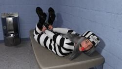 1girls 3d ball_gag bondage clothed_bondage fantasytubasa female female_only fully_clothed_female gag gagged hogtie original prison_uniform prisoner solo