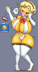 aegis_(persona) aigis_(persona) ass_expansion bimbo bimbofication blonde_hair blue_eyes breast_expansion breasts colored emoji emoji_(race) emojification female female_only huge_ass latex parody persona persona_(series) persona_3 phone shin_megami_tensei smiley_face solo solo_female transformation transformed wide_hips xxxx52