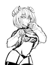 bra cat_panties cat_paws eyes_visible_through_hair lintegrisse short_hair sketch