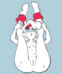 1girls areolae ass blush breasts exercise female leg_warmers legwarmers legwear looking_at_viewer nipples nude nude_female original original_character pussy rrydawg solo solo_female solo_focus vagina white_hair white_skin