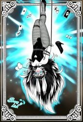 ai_art ai_generated bare_shoulders blue_eyes blush border bulge bulge_through_clothing bunny_boy bunny_ears bunnysuit cards choker collection crossdressing cute dark_hair earrings embarassed femboy feminine_male feminization fishnet_legwear glowing glowing_eyes heart high_heels hylian lifted link link_(breath_of_the_wild) link_(tears_of_the_kingdom) long_ears long_hair male nintendo novelai pale_skin pout rope_bondage sigh sole_male text the_legend_of_zelda tied_up trading_card trap triforce twink upside-down very_long_hair white_hair white_skin