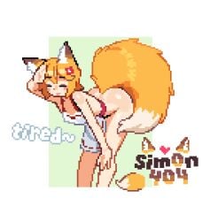 bent_forward bent_over cooking english_text fox_ears fox_girl fox_tail naked_apron pixel_art senko_(sewayaki_kitsune_no_senko-san) sewayaki_kitsune_no_senko-san sim0n404 tagme