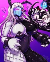 alternate_costume bare_breasts bear blue_eyes bodysuit bondage breasts bunny_ears bunny_girl bunny_waitress claws claws_out corruption dangan_ronpa danganronpa eye_color_change female femsub fusion gag glowing_eyes heart heterochromia hypnotic_mask kirigiri_kyouko kyoko_kirigiri large_breasts latex living_costume long_hair mask monokuma nipples original paws persona_(series) persona_5 pink_background pink_eyes possession purple_background purple_eyes red_eyes restrained shadow_(persona) shadow_bunny shadow_waitress simple_background slime spacen'cake symbol tentacle tight_clothing transformation white_hair