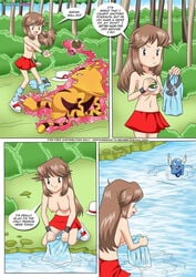 breasts brown_eyes brown_hair comic dragonair electabuzz leaf's_safari_adventure leaf_(pokemon) palcomix pokecomic pokemon pokepornlive porkyman