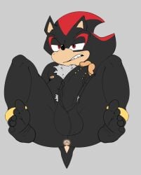 angry anthro anus balls chest_tuft clenched_teeth day74art eulipotyphlan feet flat_colors gay genital_piercing genitals glans hedgehog hi_res leg_ring male mammal nipples penis penis_piercing piercing pubes sega shadow_the_hedgehog simple_background solo sonic_the_hedgehog_(series) tail teeth tuft