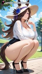 1girls 2025 ai_assisted ai_generated anime artist_name big_breasts big_chest black_footwear black_skirt blue_flower blue_nails blue_ribbon blue_rose blue_sky blush breast breasts brown_hair bust busty chest cleavage cloud cloudy_sky day explicit female flower grass hair_over_one_eye hat hat_flower hi_res high_heels high_quality high_resolution highres large_breasts long_hair looking_at_viewer makeup nail_polish outdoors palm_tree panties parted_lips patreon patreon_username purple_eyes purple_nails rice_shower_(umamusume) rose shirt skirt sky skypassion smile solo squatting stable_diffusion sun_hat thighs tree umamusume umamusume_pretty_derby underwear very_long_hair watermark wet wet_shirt white_shirt