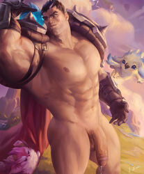 1boy abs azalien bara biceps bich_hoan bichhoan big_biceps black_hair cape cloud darius_(league_of_legends) demacian_silverwing erect_nipples facial_scar flaccid furyhorn gay gloves hairless huge_cock human league_of_legends leather_strap looking_back male male_only molten_furyhorn mostly_nude muscles muscular muscular_male nipples no_pubic_hair pecs penis red_eyes retracted_foreskin riot_games scar scar_across_eye shoulder_pads silverwing_(tft) solo teamfight_tactics thick_thighs white_streak yaoi