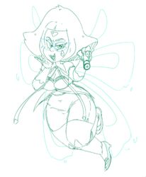 aquamarine_(steven_universe) big_breasts breasts butterfly_wings cartoon_network cleavage elbow_gloves eyebrows female female_only fusion gem gem_(species) glasses hips monochrome peridot_(steven_universe) polycoria skin_tight skirt smile solo solo_female steven_universe thick_thighs thighs wand wide_hips wings