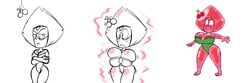 1girls 2019 3_toes 4_fingers arms_crossed barefoot big_breasts breasts bursting_breasts cherry cleavage clenched_teeth color eyebrows female female_only front_view gem gem_(species) green_leotard grimace hair_ornament hips large_breasts leotard partially_colored peridot_(steven_universe) pink_eyes red_body sequence shiny_skin slime_girl solo solo_female steven_universe surprised sweetdandy thick_thighs thighs tight_clothing transformation white_background