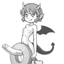 1futa big_penis blush breasts dickgirl draco_centauros drawfag erect_nipples erection female flat_chest foreskin futa_only futanari horns huge_cock intersex long_penis monochrome naked nipples nude oerba_yun_fang puyo_puyo sandals short_hair small_breasts smile sufan tail wide_hips wings young