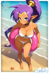 2025 ai_generated beach_background bellyanka bikini_tan capcom deviantart female looking_at_viewer shantae shantae_(character) smile_at_viewer smiling_at_viewer tanned-skinned_female tanned_female tanned_girl tanned_skin wayforward wet_body white_bikini