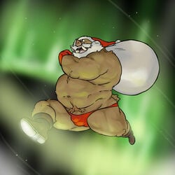 1:1 2011 anthro belly brown_body brown_fur bulge christmas clothing fur hat headgear headwear holidays male male_only mammal navel night outside overweight overweight_male penis santa_claus santa_hat solo suid suina sus_(pig) tetsuo_oshiba underwear wild_boar