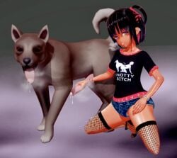 3d ass_to_ass bangs black_hair booty_shorts canine canine_on_human canine_penis cum_drip dripping dripping_cum eye_contact female_human/male_feral female_on_feral feral feral_on_female feral_on_human fishnets garter_straps goonette gooning heels high_heels human_female human_on_feral imminent_bestiality imminent_sex jean_shorts kneeling knot koi_yukino leaking leaking_cum leaking_precum leggings legwear lingerie looking_at_viewer original paw pawprint shirt short_shorts streaked_hair tan tan_body tan_skin tanline text text_on_clothing text_on_shirt tongue tongue_out zoophilia