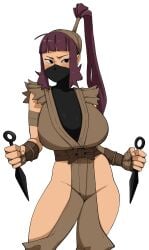 1girls breasts command_grab cosplay covered_mouth female holding_object holding_weapon huge_breasts ibuki_(street_fighter) ibuki_(street_fighter)_(cosplay) kunai nuclearwasabi solo street_fighter street_fighter_iii