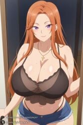 1female 1girls 2026 ai_generated artist_name bangs bare_shoulders big_ass big_breasts black_panties blue_shorts blush breasts camisole cleavage closed_mouth collarbone cross cross_necklace curvy cutoffs denim denim_shorts doorway dosanko_gal_wa_namara_menkoi earrings english_text female fuyuki_mai hi_res high_quality high_resolution highleg highleg_panties highres huge_ass huge_breasts jewelry long_hair looking_at_viewer mature_female midriff navel necklace opening_door orange_hair panties parted_bangs patreon patreon_username purple_eyes see-through short_shorts shorts smile solo sweat thighs underwear unjobdespiert watermark