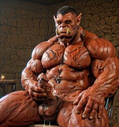 1boy 3d ai_generated bara big_muscle big_penis erection huge_cock male male_only muscular_male orc orc_male orced penis red_skin