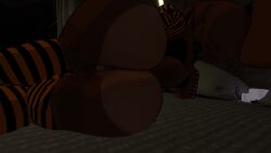 1boy armwarmers balls bussy femboy five_nights_at_freddy's freddy_(fnaf) fredina's_nightclub fredina_(cally3d) frenni_(zanicart) frenni_fazclaire just_shy_pug large_ass large_thighs legwarmers looking_back male solo tail thick_thighs thumbs_up vrchat vrchat_avatar zanicart_(modeler)