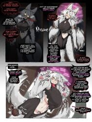 2025 alternate_species animal_humanoid barely_visible_genitalia barely_visible_vulva big_breasts bimbofication black_bottomwear black_clothing black_topwear blush bodily_fluids bottomwear breast_expansion breasts brush brushing brushing_fur canid canid_humanoid canine canine_humanoid clothed clothed_female clothed_humanoid clothing collar comic dialogue drooling english_text expansion female fluffy fluffy_tail fur genitals good_girl hair heart_symbol hi_res huge_breasts humanoid looking_at_viewer mammal mammal_humanoid offscreen_character pawpads pussy red_collar saliva solo speech_bubble tail tail_motion tailwag text thevarking time_progression topwear vtuber vulva white_body white_fur white_hair wolf_humanoid yellow_eyes zentreya