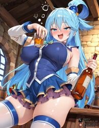 ai_generated aqua_(konosuba) blue_eyes blue_hair fantasy fantasy_world female female_focus high_resolution highres indoor konosuba konosuba:_god's_blessing_on_this_wonderful_world! large_breasts light_blue_hair long_hair olgaaiart self_upload tavern tavern_background