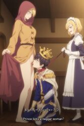 1boy 2girls ai_generated cunnilingus licking_pussy maid prince