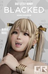 blacked blonde_hair blonde_hair_female blue_eyes choke_hold choker collar dark-skinned_male dead_or_alive dead_or_alive_5 earrings faceless_male g0or0o golden_collar golden_hair_ornaments golden_jewelry golden_ribbon hair_ornament hair_ribbon hi_res interracial jewelry light-skinned_female marie_rose open_mouth ribbon snowbunny spade spade_bracelet spade_earrings tied_hair twintails x_hair_ornament