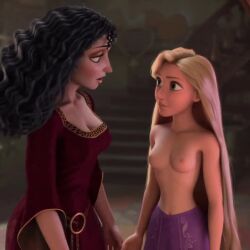 2girls ai_generated disney edit mother_gothel no_sound rapunzel shorter_than_30_seconds tagme tangled topless topless_female undressing video