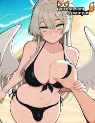 1futa 2025 ai_generated angel angel_wings artist_name beach bikini bird_wings black_bikini black_wings blue_archive breast_grab breasts bulge bust chest day demon_wings detached_wings fake_wings feathered_wings foxenpai futanari grabbing guided_breast_grab halo hi_res high_quality high_resolution highres low_wings mini_wings mole mole_on_breast multiple_wings nagisa_(blue_archive) ocean outdoors patreon patreon_username pov side-tie_bikini single_wing smile spread_wings stable_diffusion swimsuit watermark white_wings wings
