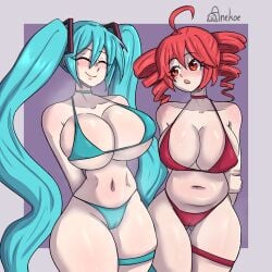 2d 2d_(artwork) 2girls ahoge anekoe98 arms_behind_back artist_name ass_visible_through_thighs belly big_breasts big_thighs bikini blue_hair blush body_envy breast_size_difference breasts breasts_bigger_than_head cameltoe choker chubby chubby_female cleavage closed_eyes curvaceous curvy curvy_female curvy_figure fat_breasts fat_thighs female female_focus female_only hair_ornament hatsune_miku huge_breasts huge_thighs kasane_teto large_breasts large_thighs lips massive_breasts micro_bikini navel open_mouth plump plump_breasts plump_labia plump_pussy plump_thighs pussy pussy_lips red_eyes red_hair shiny_skin simple_background skindentation slim_waist steam steaming_body thick_thighs thigh_gap thigh_strap thighs toned toned_female toned_stomach top_heavy twin_drills twintails underboob utau venus_body vocaloid voluptuous voluptuous_female wet wet_body wide_hips