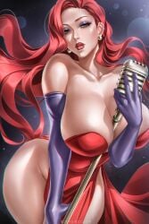 1girls armwear big_breasts bimbo breasts cleavage dress ear_piercing earrings elbow_gloves eyeshadow female female_only gloves green_eyes hair hips huge_breasts jessica_rabbit lips lipstick long_hair mature mature_female mature_woman microphone microphone_stand object_between_breasts pelvic_curtain purple_eyeshadow purple_gloves red_dress red_hair red_lips red_lipstick solo solo_female thick_lips thick_thighs thighs who_framed_roger_rabbit wide_hips wtparadise