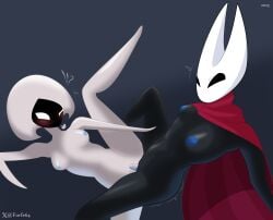 2025 absurd_res anthro aroused aroused_by_another arthropod ass black_body blue_nipples blue_vulva bodily_fluids breasts cape cape_only clitoral clitoral_hood clitoris clothing dominant dominant_female duo embarrassed embarrassed_horny erect_nipples eye_contact female female/female furfe genital_fluids genitals grinding hi_res holding_leg hollow_knight_(franchise) hornet_(hollow_knight) humanoid insects lace_(hollow_knight:_silksong) looking_at_another mostly_nude nipples nude nude_female pushing_away raised_leg sex small_breasts team_cherry tribadism vaginal_fluids vaginal_penetration vulva wet white_body