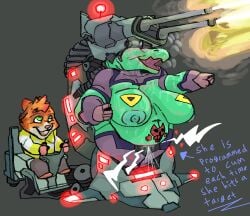 anthro artillery belly belly_tattoo big_breasts breasts clothing common_hippopotamus controller cricetid cybernetics drone dronification duo female forniphilia genetically_modified hamster heavy_(disambiguation) hi_res hippopotamid huge_breasts machine male mammal mind_control modification objectification ranged_weapon remote_control robotification rodent science_fiction shell_(projectile) smagadoodle tattoo tech_control tight_clothing weapon