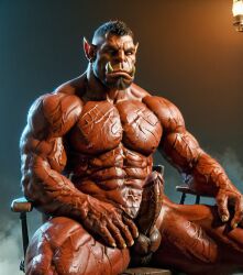 1boy 3d ai_generated bara big_muscle big_penis erection huge_cock male male_only muscular_male orc orc_male orced penis red_skin