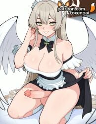 1futa 2025 ai_generated angel angel_wings artist_name black_wings blue_archive breasts bust chest cleavage clothes_lift cock demon_wings dick dress dress_lift erection feathered_wings foreskin foxenpai futanari halo hi_res high_quality high_resolution highres lifted_by_self long_hair maid maid_headdress mini_wings multicolored_wings nagisa_(blue_archive) otoko_no_ko patreon patreon_username penis phimosis single_wing skirt_hold skirt_lift smile solo spread_wings stable_diffusion testicles watermark white_apron white_wings wings