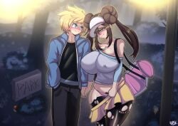 1boy 1boy1girl 1girls after_sex big_ass big_breasts blonde_hair blue_eyes blush blushing brown_hair commission commissioner_insert female forest game_freak gray_eyes grey_eyes hair_bun hair_buns hand_holding handholding happy large_ass large_breasts night nrgxer outside pokemon pubes pubic_hair purse ripped_clothing rosa_(pokemon) ruined_clothes self_insert shoulders shoulders_exposed skirt smile tagme thick_thighs twintails visor wholesome