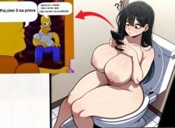 bart_simpson bathroom brasil brazil cellphone confused confused_look female homer_simpson meme naked_female portuguese_dialogue portuguese_text sitting_on_toilet toilet toilet_use