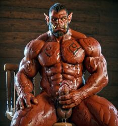 3d ai_generated bara big_muscle big_penis erection huge_cock male muscular_male orc orc_male orced penis red_skin