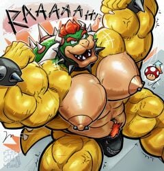 2025 abs absurd_res anthro areola barazoku biceps big_muscles body_hair bowser bracelet bulge claws clothed clothing collar cross-popping_vein deltoids emanata eyebrows flexing flexing_bicep flexing_both_biceps fungus grey_background hair happy_trail hi_res high-angle_view horn huge_muscles its_coldpizza jewelry koopa male manly mario_bros muscular muscular_anthro muscular_male mushroom navel navel_piercing nintendo nipple_piercing nipples non-mammal_nipples obliques open_mouth open_smile pecs piercing power-up pubes quads roaring scalie shell signature simple_background smile solo spiked_bracelet spiked_collar spiked_shell spiked_tail spikes spikes_(anatomy) tail teeth text thick_arms thick_thighs thong topless topless_anthro topless_male underwear vein