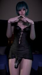 bed bedroom belly_button big_lips black_sclera blue_eyes breasts crashbanditkut cute_boy dress ear earrings eyeliner eyeshadow freckles freckles_on_face futanari green_hair hair light_skin lips lipstick makeup mascara nail_polish nails nails_painted navel normal_penis nose_piercing original penis piercing short_hair small_breasts small_penis smile smiling smooth_skin solo solo_male tattoo tattoos thick_thighs thighs trans trans_woman virt-a-mate virtamate voluptuous