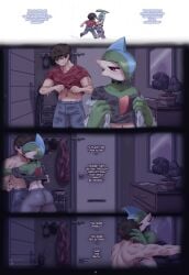 2025 2boys 5_fingers anthro artist_name ass choker closed_eyes clothed clothing comic dialogue digital_media_(artwork) door duo ear_piercing ear_wiggle english_text eyebrows fingers finn_(gammainks) gallade gammainks generation_4_pokemon hair hat headgear headwear heart-shaped_pupils hi_res human interspecies kissing male male/male male_only mammal navel nintendo pokemon pokemon_(species) pokephilia raining roy_(gammainks) text umbrella undressing very_high_resolution wet wet_body wholesome wiggle_lines