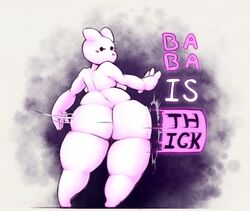 anthro anthrofied ass baba_(baba_is_you) baba_is_you back back_view backboob big_ass big_breasts blush bottom_heavy breasts ear female furry gameplay_mechanics hands humanoid looking_at_viewer no_humans nude pink_text purple purple_background purple_smoke shove smack small_eyes soft_shading solo text thick thick_thighs twistsart white white_background white_skin wide_hips