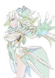 aged_up alternate_costume big_breasts bunasforest colored_sketch female female_only fully_clothed gloves headgear headwear leotard made_in_abyss nipple_bulge no_bra profile prushka side_view sketch solo two_tone_hair white_hair
