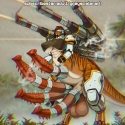 ai_assisted ai_generated barbed_penis breasts cannon futa_only futanari gigantic_balls gigantic_breasts gigantic_penis gigantic_testicles gigantic_thighs greyscaler monster monster_cock monster_girl multi_genitalia multi_penis multiple_penises penis solo solo_futa tyrannosaurus_rex weapon_on_back weapons world_of_lust:_the_spire