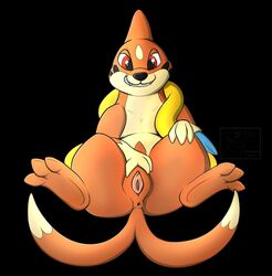 anthro anus floatzel grin hi_res itsdraconix nintendo pokémon_(species) pokemon pussy red_eyes simple_background smile solo spread_pussy spreading video_games watermark