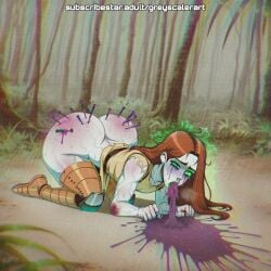 ai_assisted ai_generated bad_end death femboy game_over girly girly_boy greyscaler guro huge_ass huge_thighs male male_only vomit vomiting wide_hips world_of_lust:_the_spire