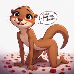 anthro femboy anthro_femboy on_all_fours fuck_me_eyes good_boy young_anthro young_femboy otter otter_tail otter_humanoid ai_generated daddy_kink